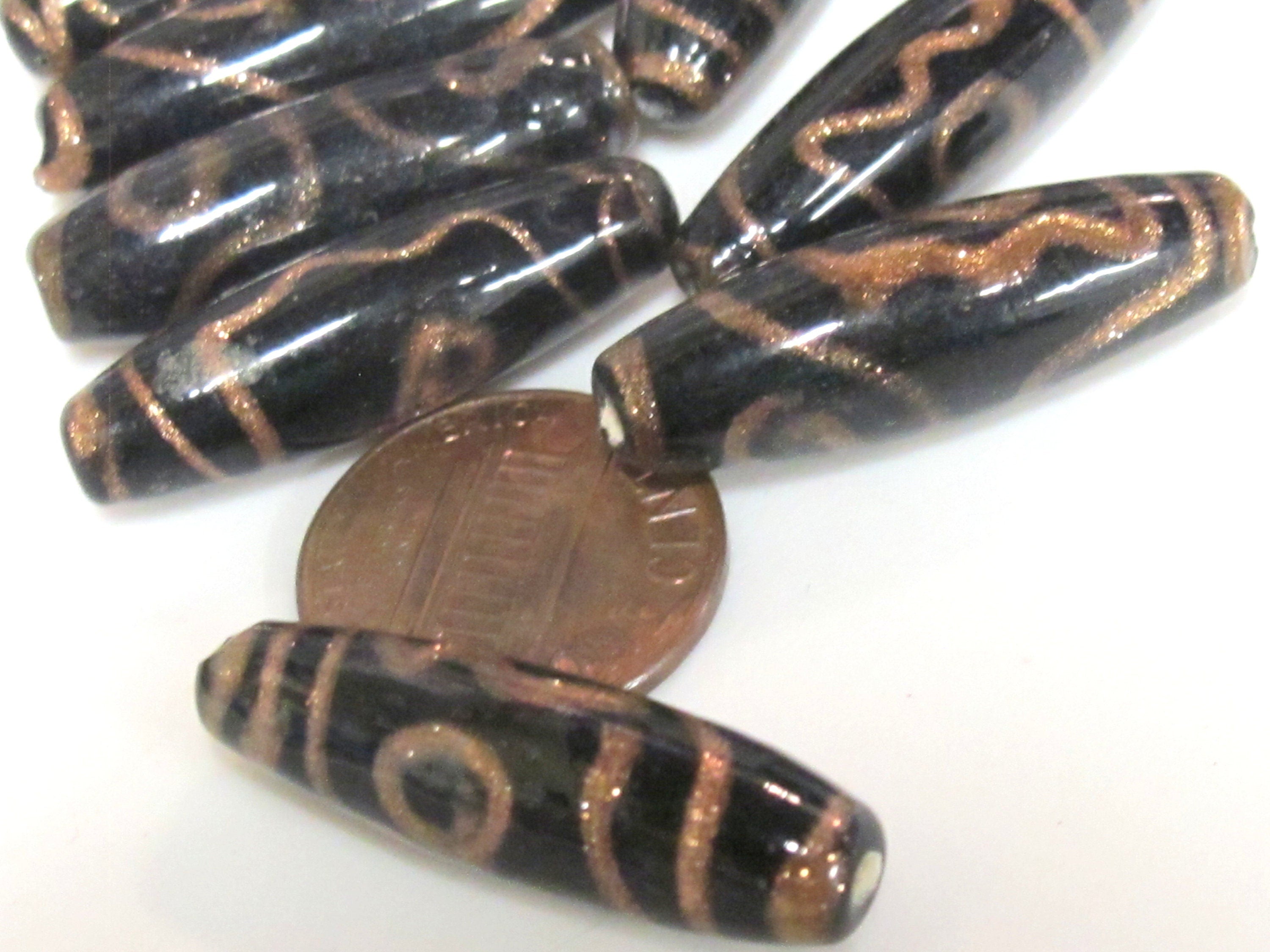 10 Beads - Tibetan dzi design glass beads from Nepal - AB070A