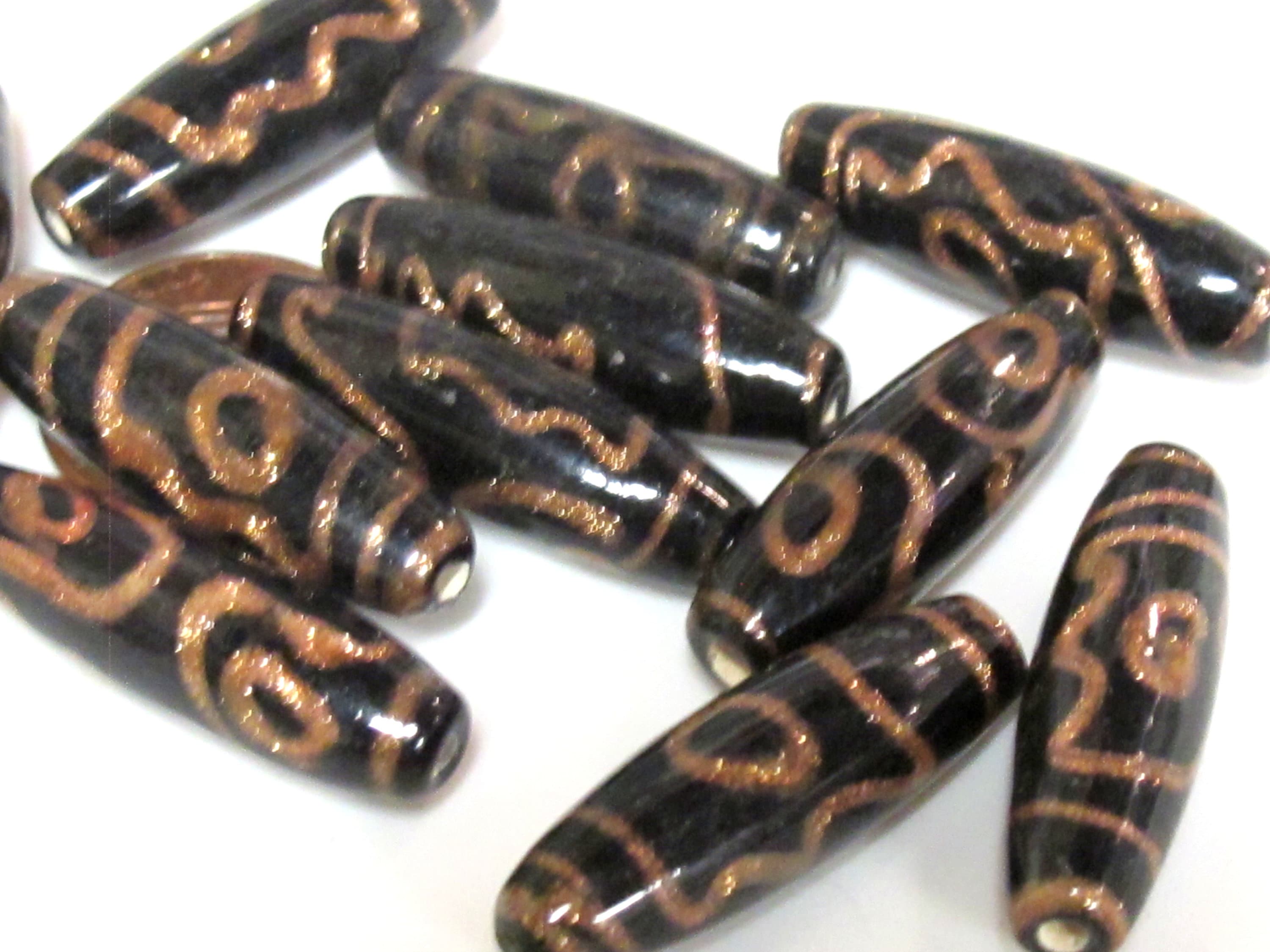 10 Beads - Tibetan dzi design glass beads from Nepal - AB070A