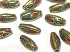 10 Beads - Tibetan beads nepal beads Bicone brass beads from Nepal with turquoise inlay - BD979s