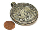 Tibetan pendants - Exotic naga conch shell Tibetan antiqued silver double Dragon Tibetan pendant Nepal - PM246K