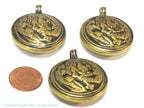 1 Pendant - Tibetan Brass reversible dragon pendant ethnic design brass filigree repousse carving Nepal - PM614