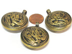 1 Pendant - Tibetan Brass reversible dragon pendant ethnic design brass filigree repousse carving Nepal - PM614