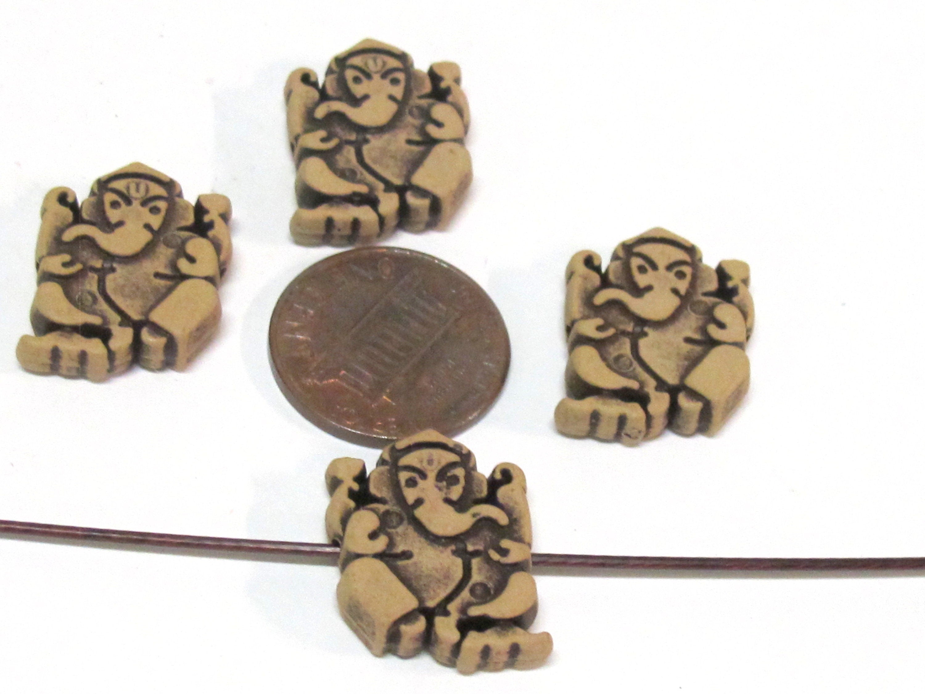 10 Beads - Reversible Light weight acrylic antiqued brown color Ganesha beads - BD661s
