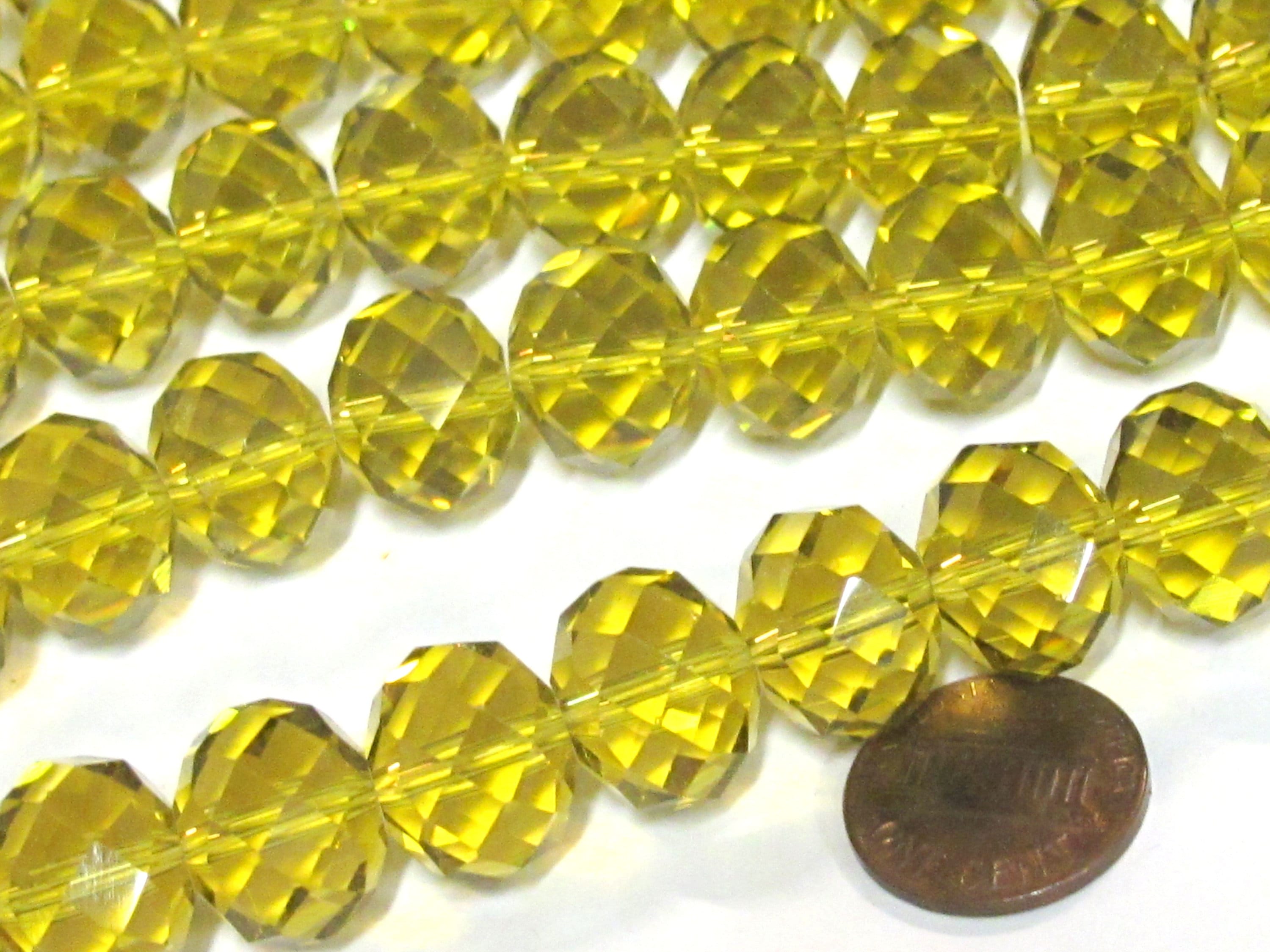 5 beads - Beautiful Large 15 mm size Faceted rondelle shape honey yellow shiny color AB crystal glass beads - AB033K