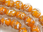10 BEADS - Orange color silver color swirl glass beads - AB026