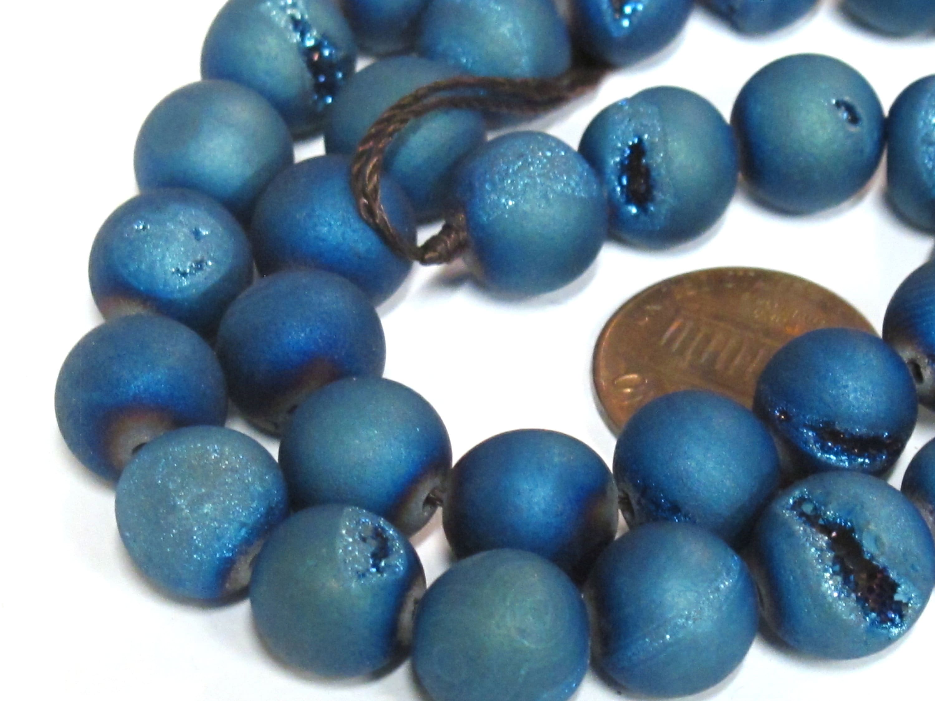 1 strand - 35 beads - 10 mm size - Beautiful Metallic blue color druzy agate beads - GM344K