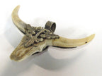 1 Pendant - Large unique gorgeous cattle skull head double horn design bone pendant with turquoise inlay handicraft from Nepal - PB120B