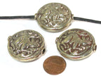 1 Bead - Large size Tibetan antiqued silver color finish repousse rabbit design focal bead - BD424B