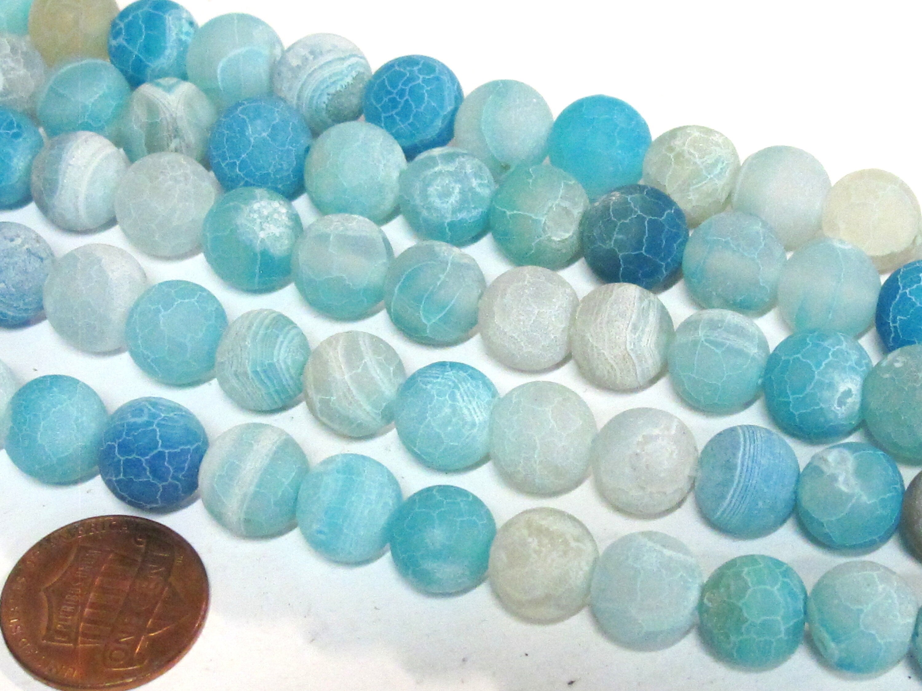 10 BEADS - Fire agate cool blue dragon veins gemstone beads 10 mm - GM353
