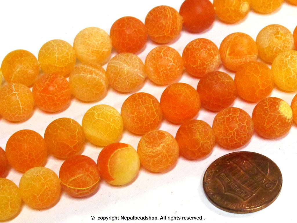 10 BEADS - Fire agate mix orange fall colors dragon veins gemstone beads 10 mm - GM380R