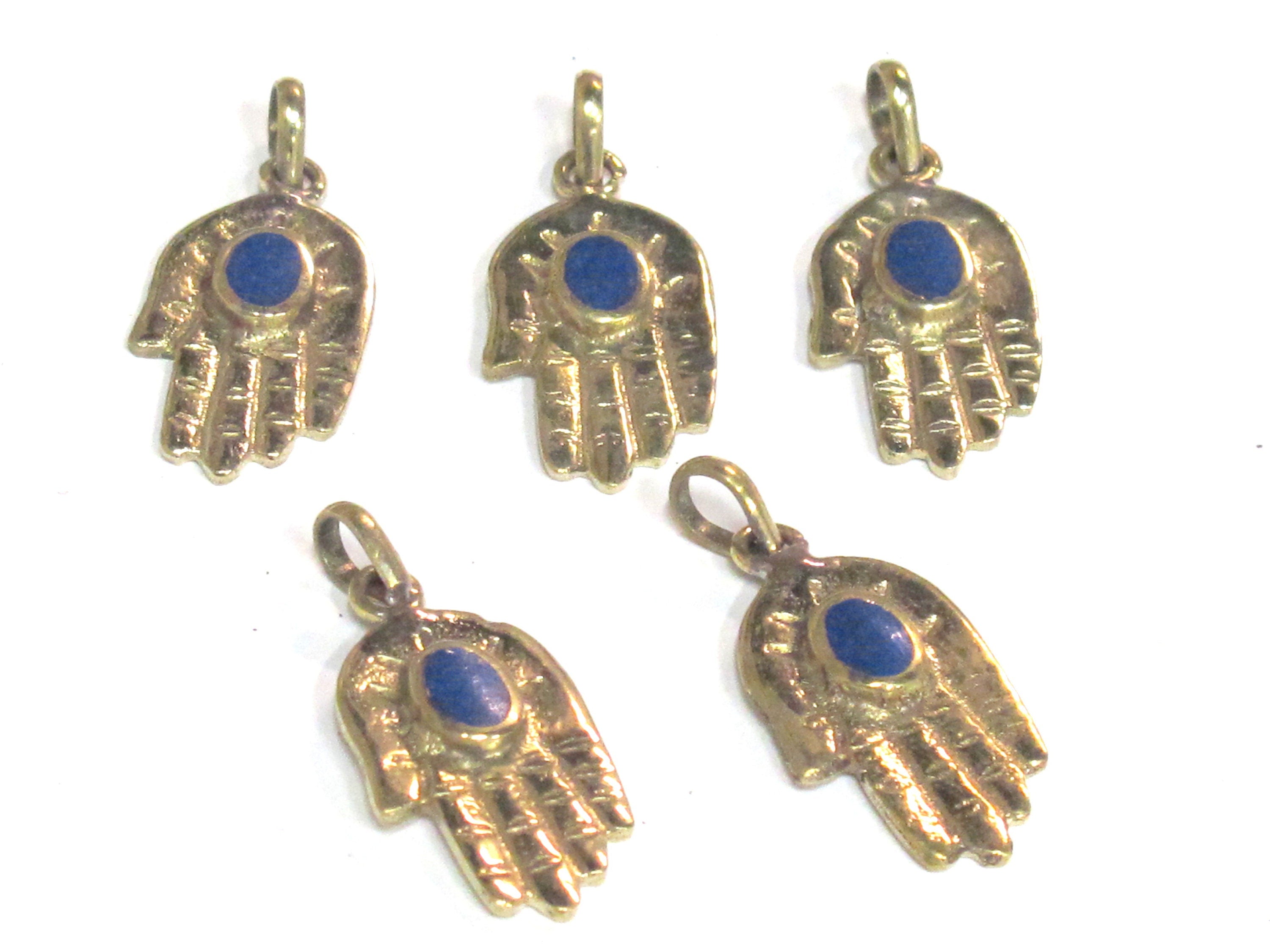 1 Pendant - Small size Tibetan Buddha hand brass pendant with lapis inlay - PM297B