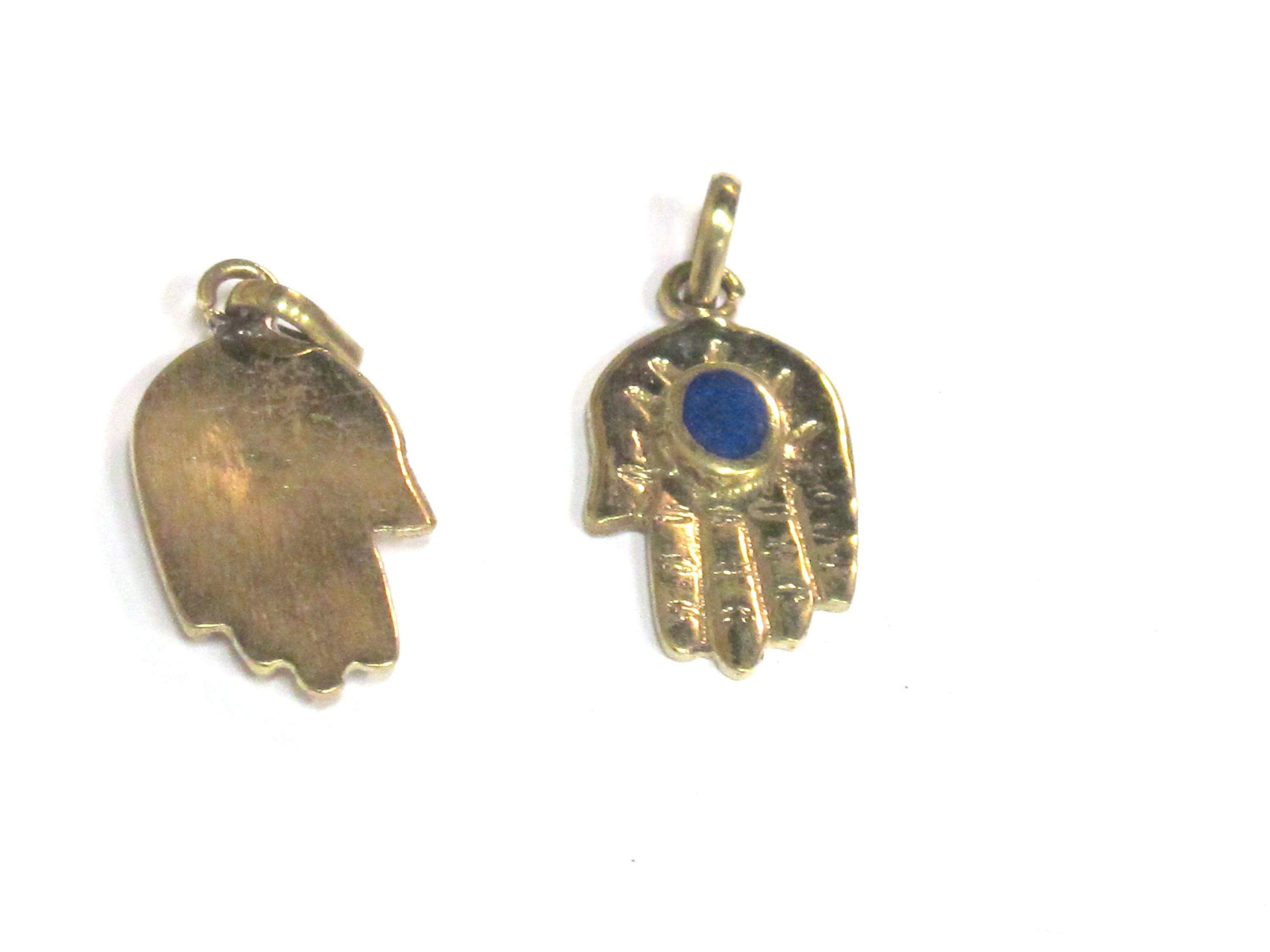 1 Pendant - Small size Tibetan Buddha hand brass pendant with lapis inlay - PM297B