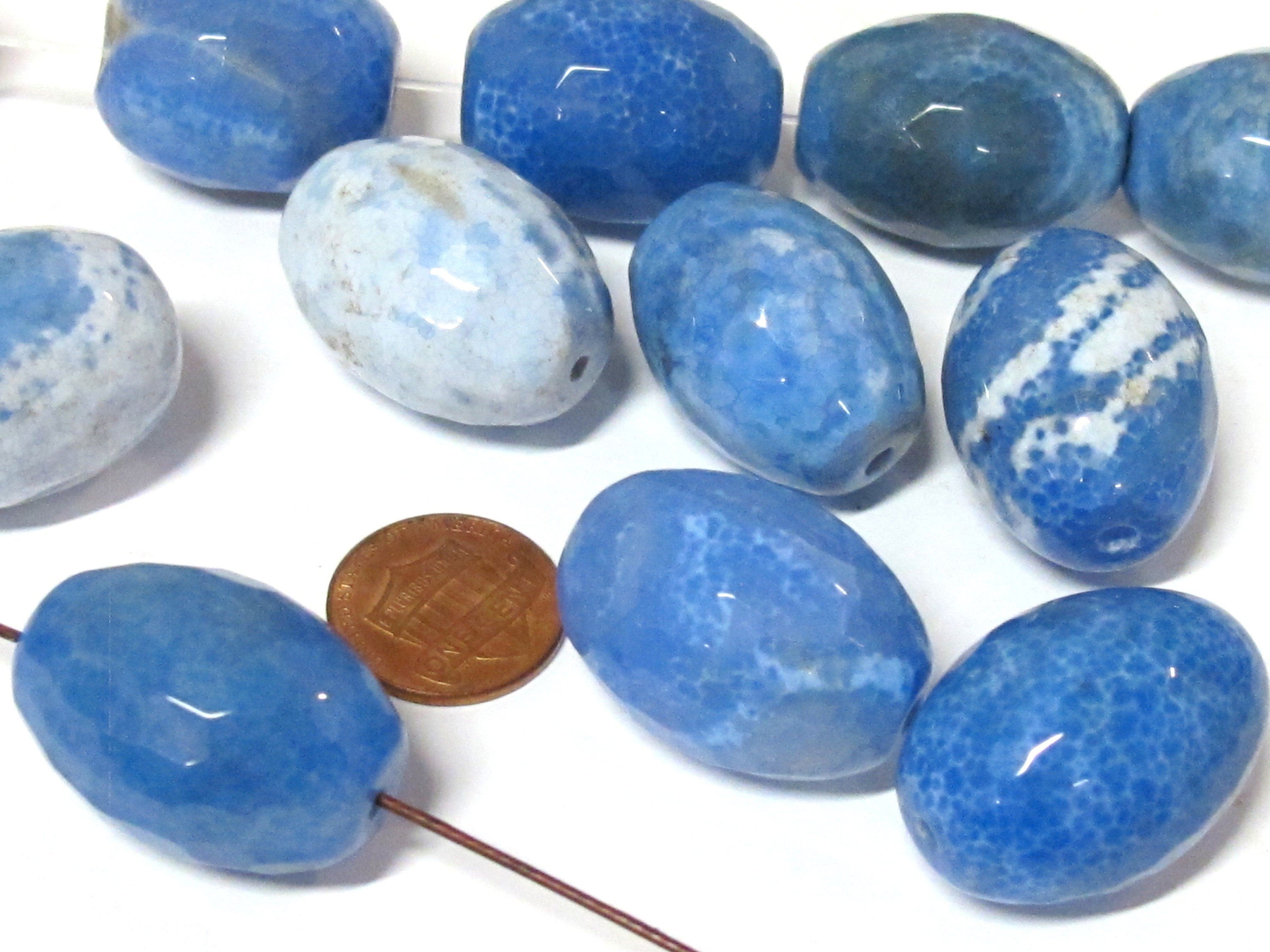 6 Beads - Agate onyx gemstone beads Large heavy size faceted agate onyx blue color mix tones cylinder gemstone pendant beads lot - GM199K