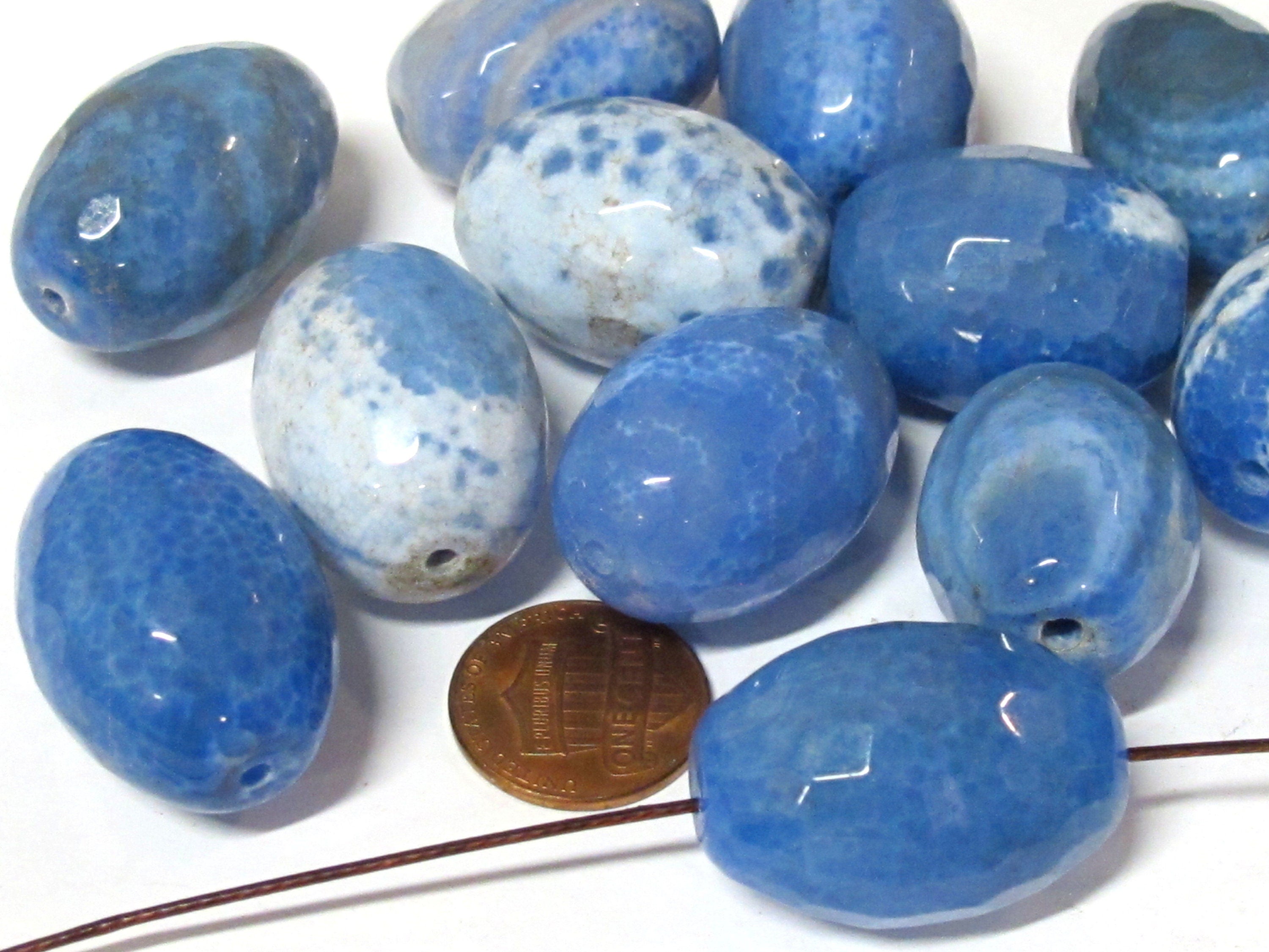 6 Beads - Agate onyx gemstone beads Large heavy size faceted agate onyx blue color mix tones cylinder gemstone pendant beads lot - GM199K
