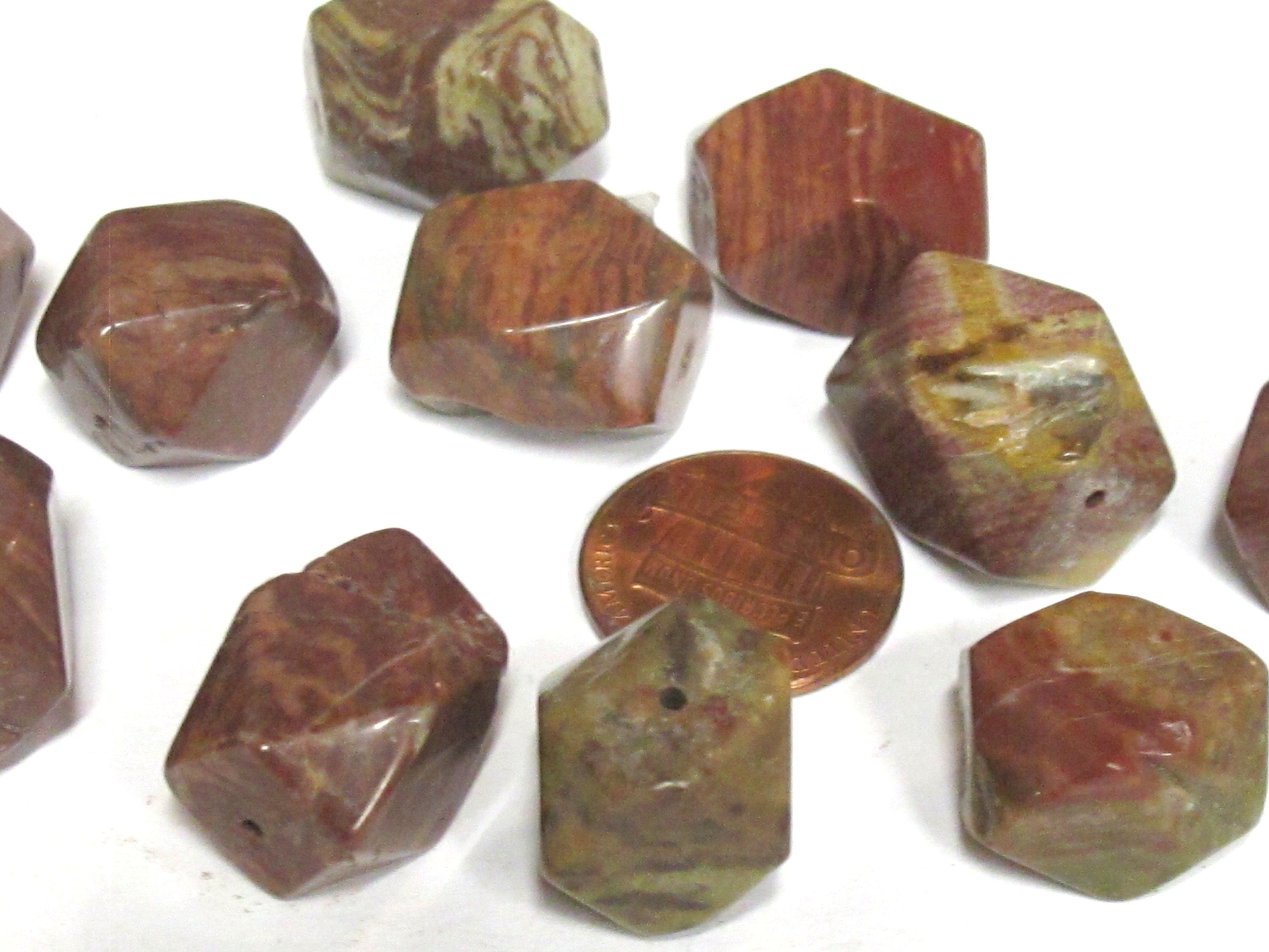 10 BEADS - Natural Agate thick chunky Faceted gemstone beads - GM276R