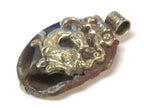 Beautiful Tibetan earthy agate gemstone pendant with deer butterfly reversible design - PM206D