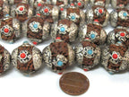 Nepal beads - 4 beads - tibetan beads Large Nepal Rudraksha beads nature beads tibetan silver floral cap infinity knot design on beads NB156