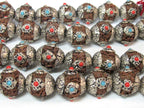 Nepal beads - 4 beads - tibetan beads Large Nepal Rudraksha beads nature beads tibetan silver floral cap infinity knot design on beads NB156