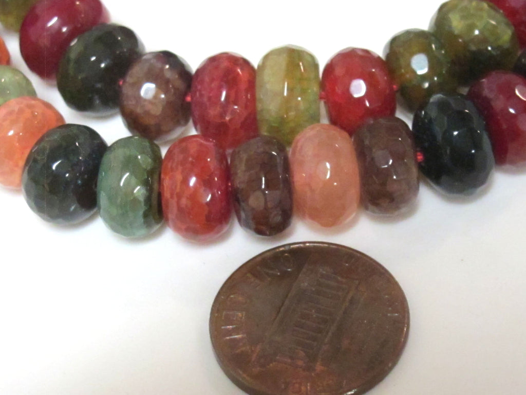 10 beads - Faceted abacus fire agate veins colorful gemstone beads- 10mm - GM449