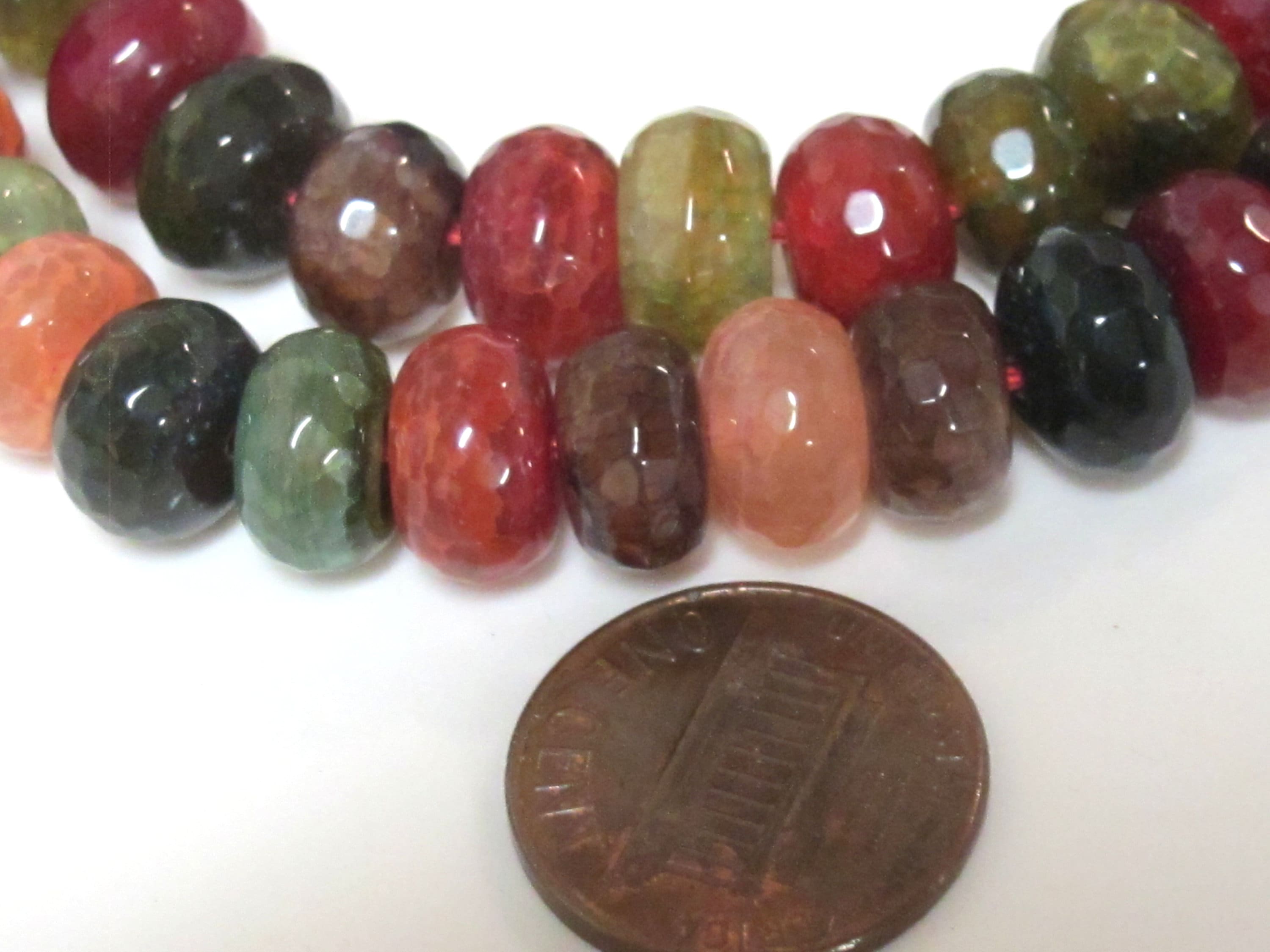 10 beads - Faceted abacus fire agate veins colorful gemstone beads- 10mm - GM449