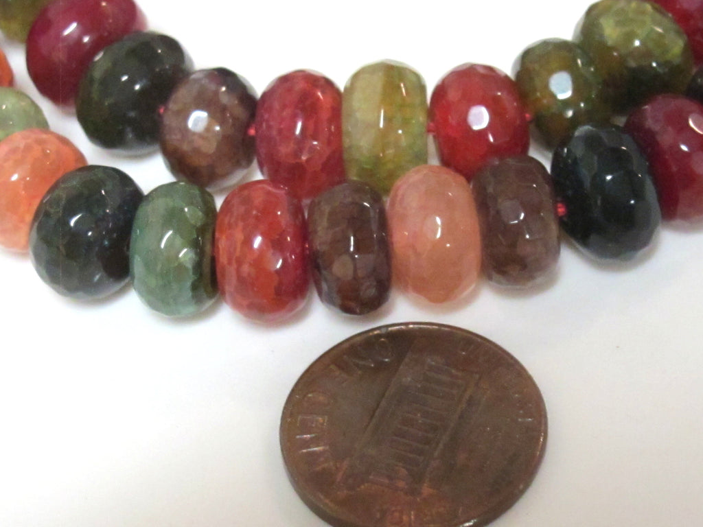 10 beads - Faceted abacus fire agate veins colorful gemstone beads- 10mm - GM449