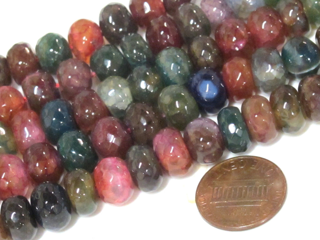 1 Full Strand - Faceted abacus fire agate fall colors colorful gemstone beads 15 inches strand - 10mm - GM450