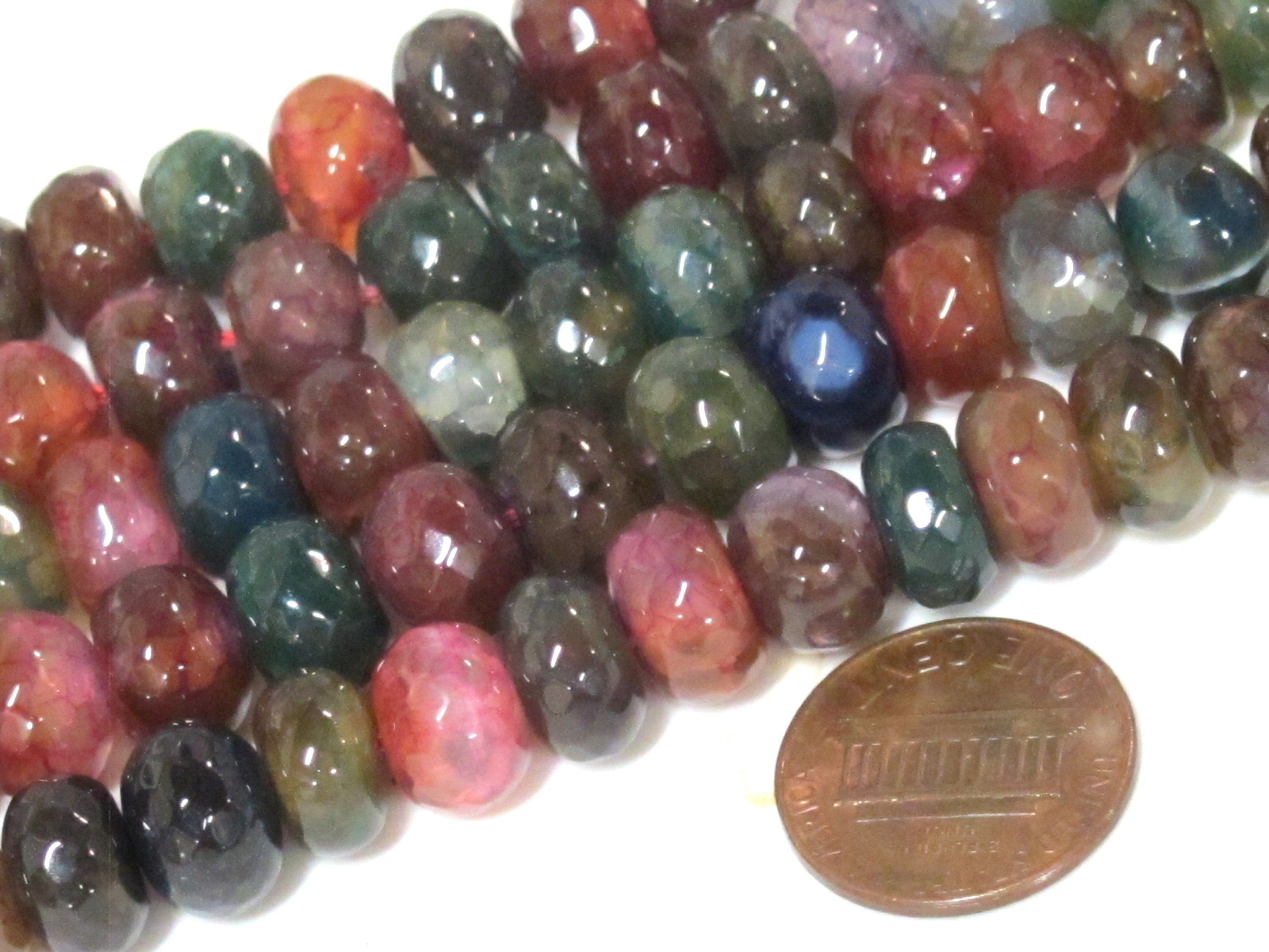 1 Full Strand - Faceted abacus fire agate fall colors colorful gemstone beads 15 inches strand - 10mm - GM450