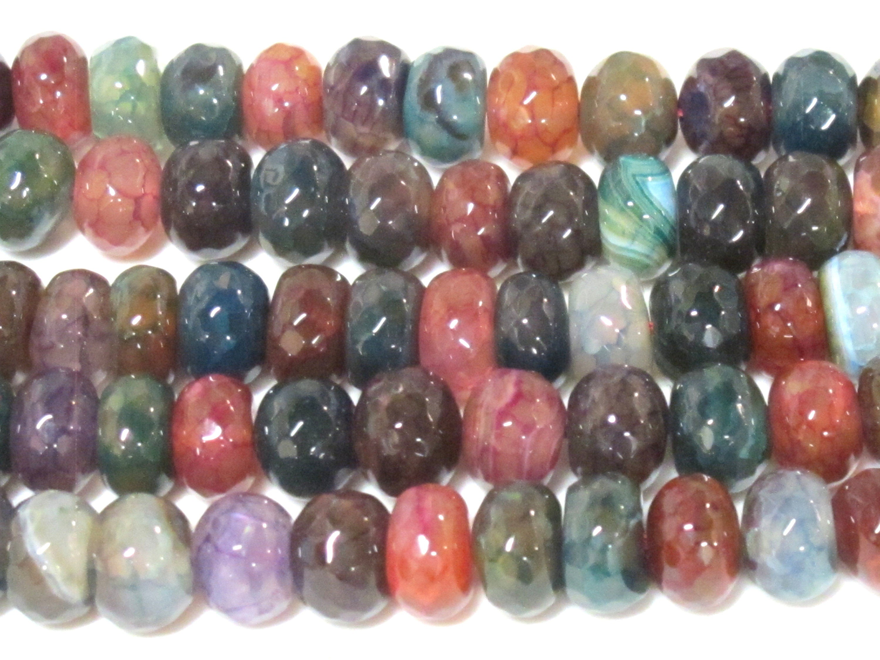 1 Full Strand - Faceted abacus fire agate fall colors colorful gemstone beads 15 inches strand - 10mm - GM450