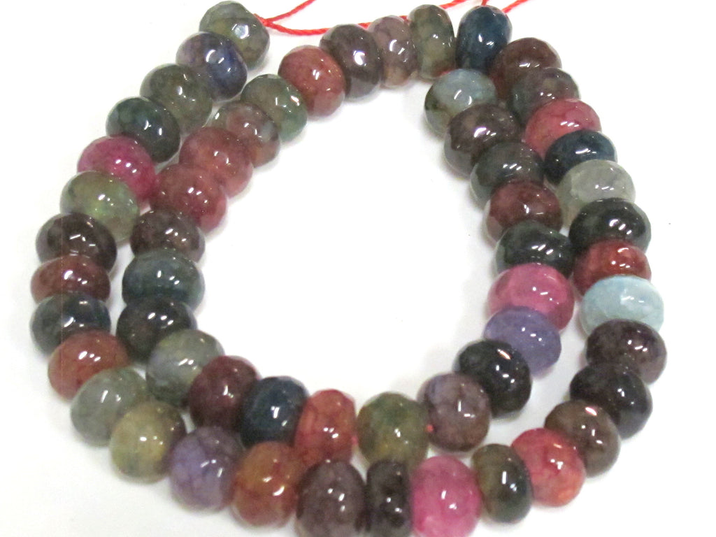 1 Full Strand - Faceted abacus fire agate fall colors colorful gemstone beads 15 inches strand - 10mm - GM450
