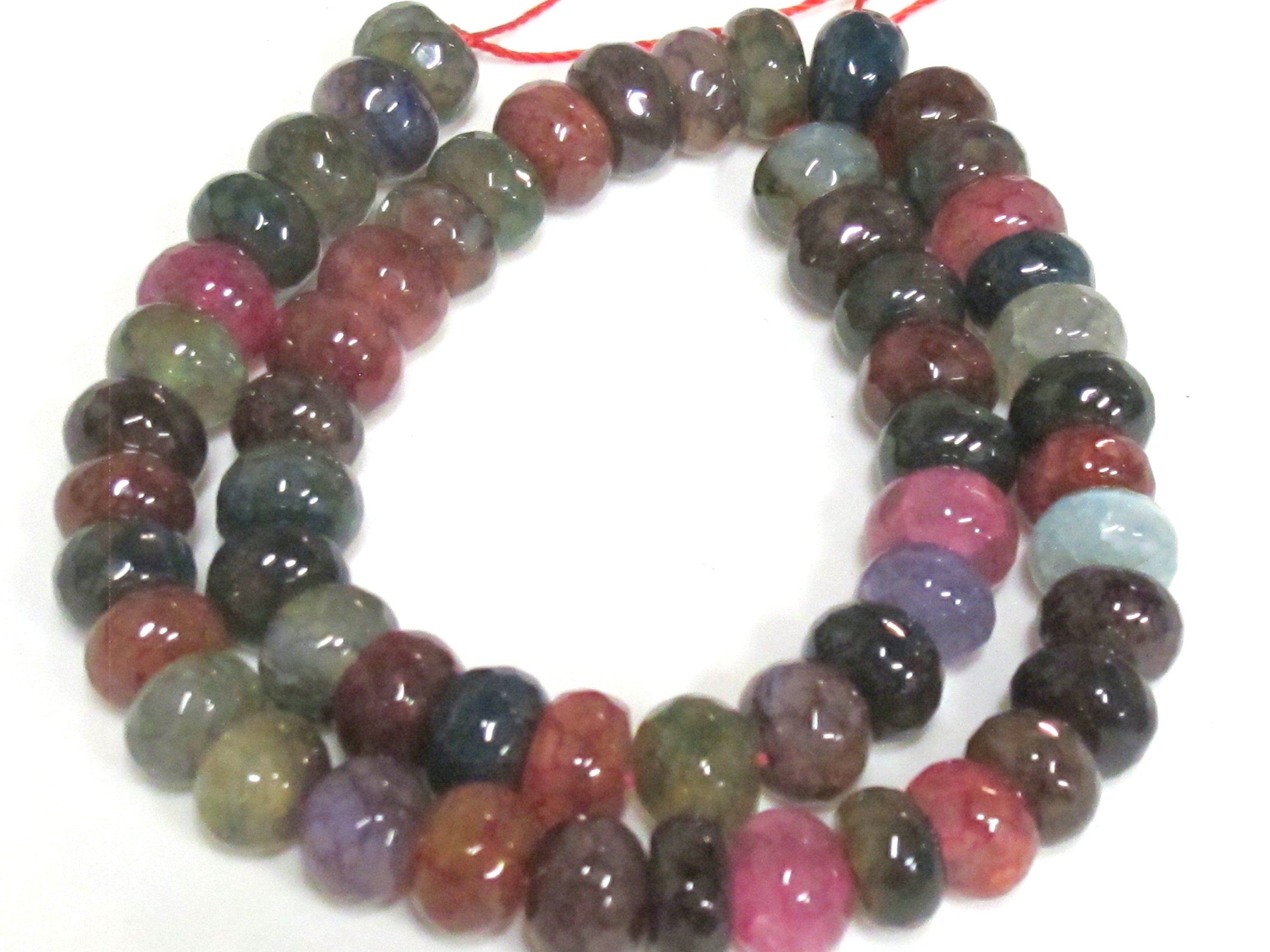 1 Full Strand - Faceted abacus fire agate fall colors colorful gemstone beads 15 inches strand - 10mm - GM450
