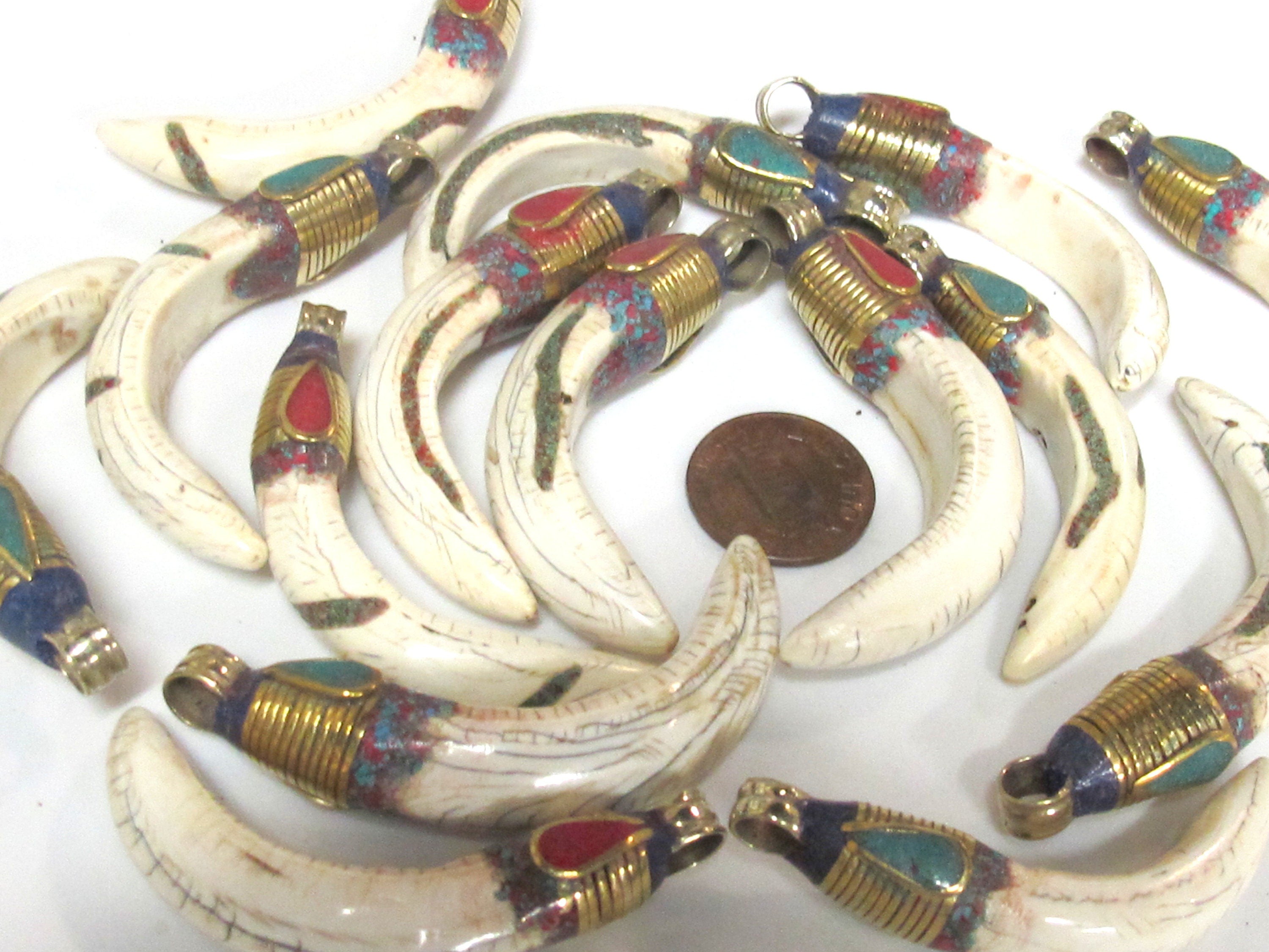 1 Pendant - Tibetan Brass encased Naga Conch shell pendant with turquoise inlay - SP064