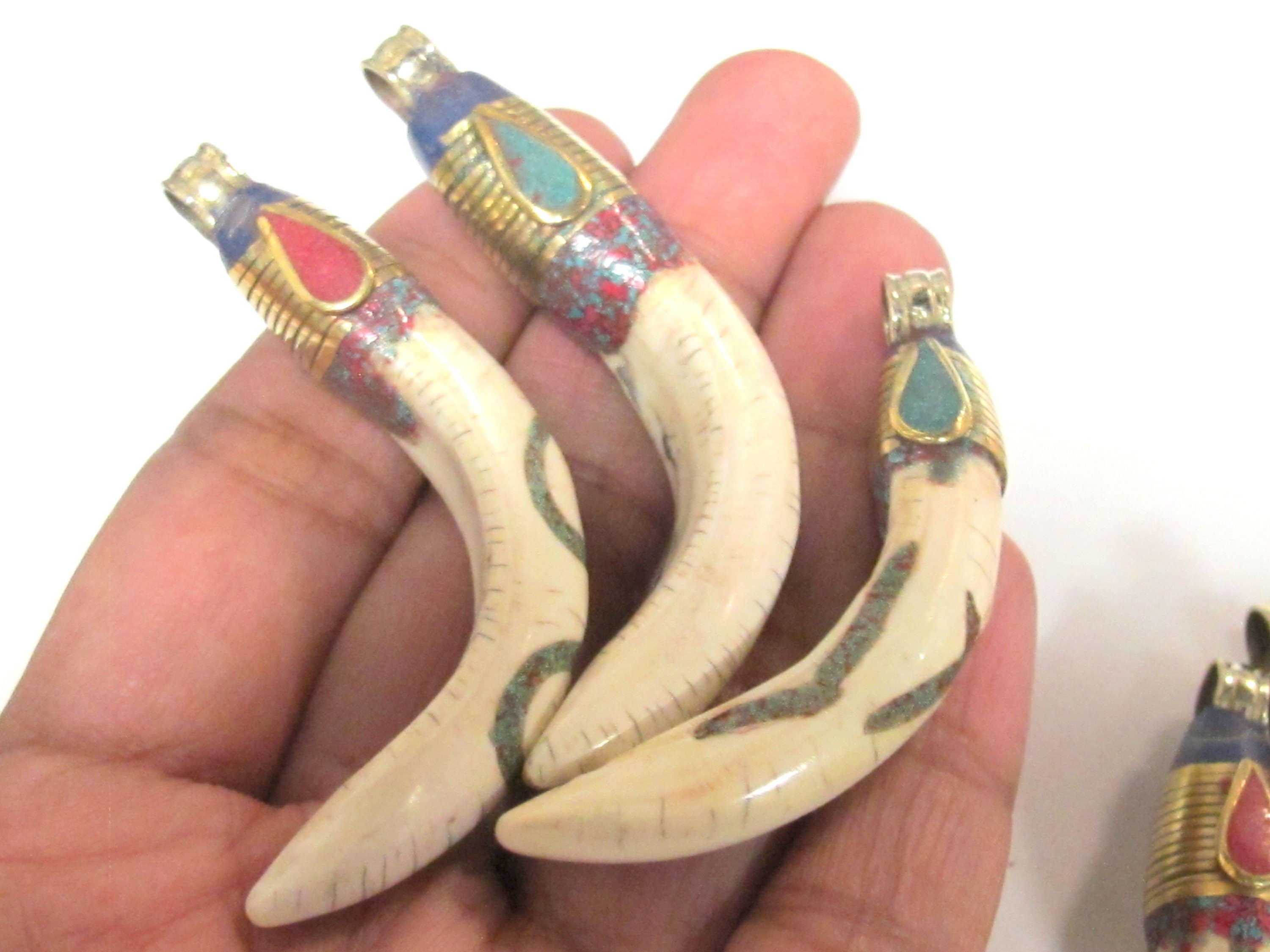 1 Pendant - Tibetan Brass encased Naga Conch shell pendant with turquoise inlay - SP064