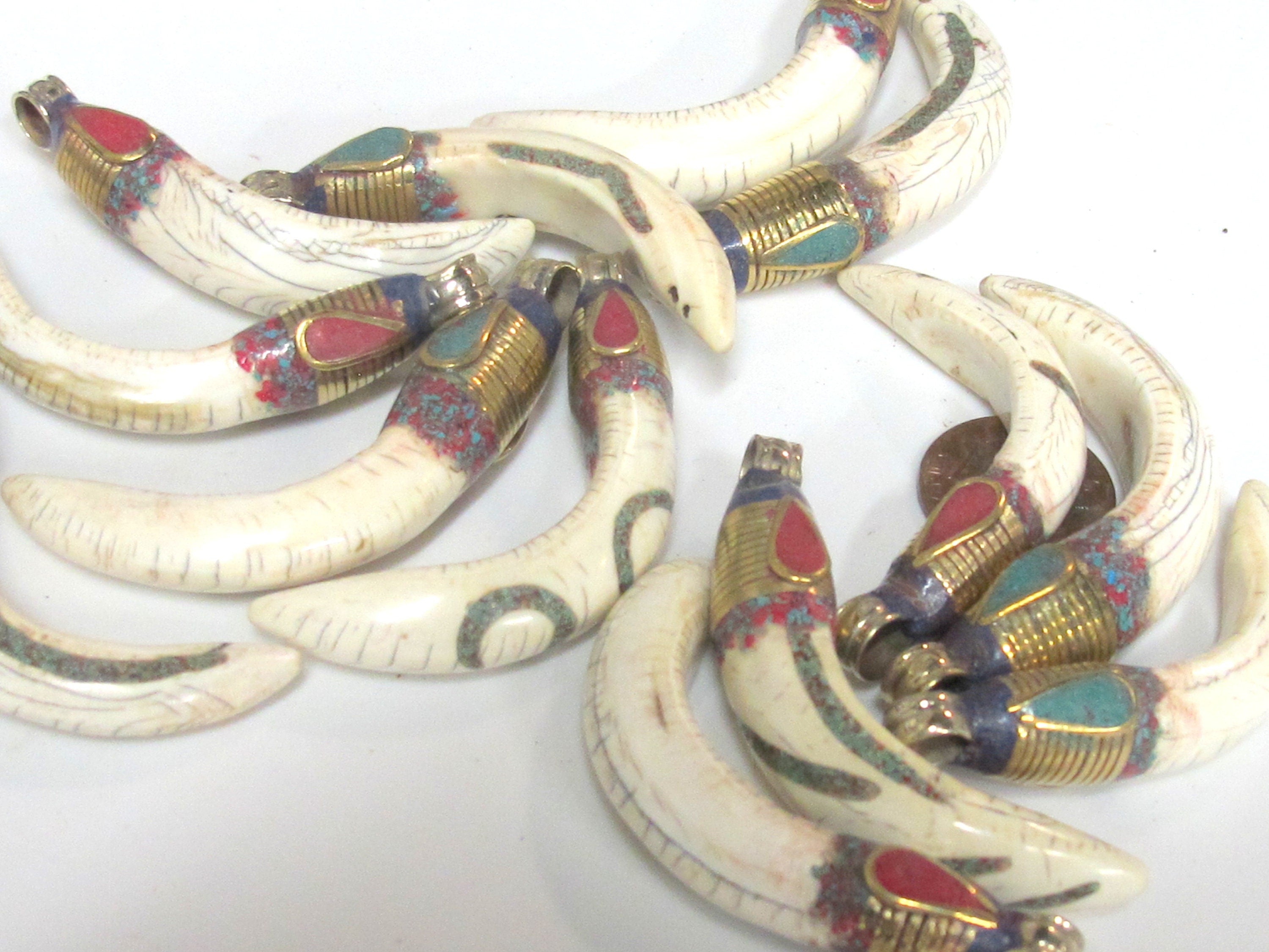 1 Pendant - Tibetan Brass encased Naga Conch shell pendant with turquoise inlay - SP064