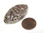 1 Bead - Large Reversible Tibetan silver color finish filigree snake design focal pendant bead - BD395K
