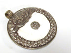 Exotic naga conch shell Tibetan silver finish animal floral rabbit design carving pendant - PM249K