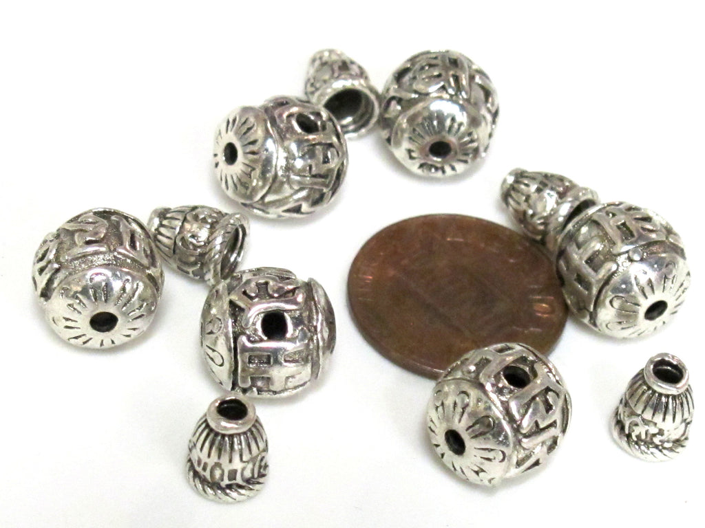 1 Guru bead set - Tibetan silver 3 hole Om mantra 10-11 mm size Guru Bead with Om mantra column bead - GB069