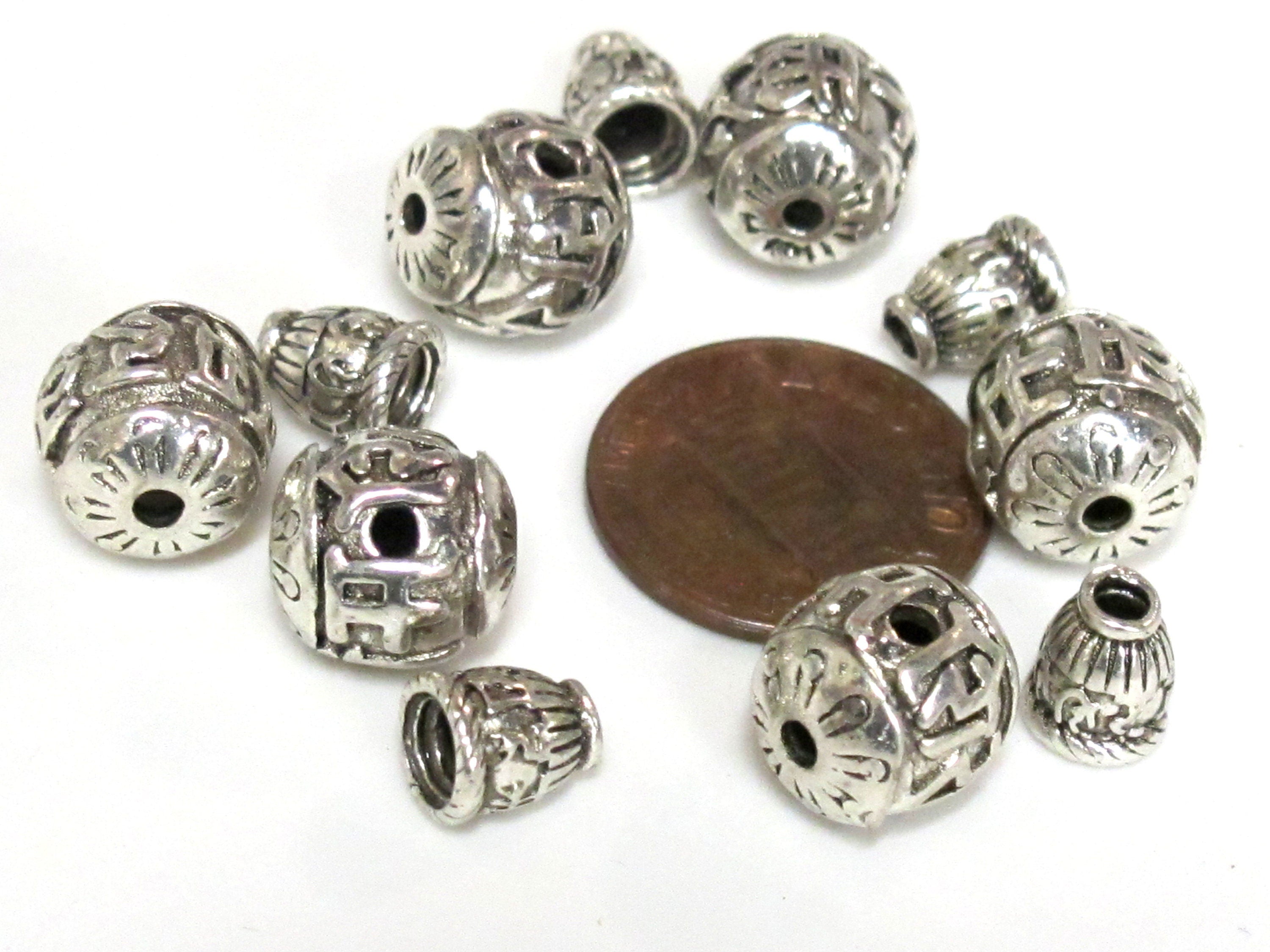 1 Guru bead set - Tibetan silver 3 hole Om mantra 10-11 mm size Guru Bead with Om mantra column bead - GB069