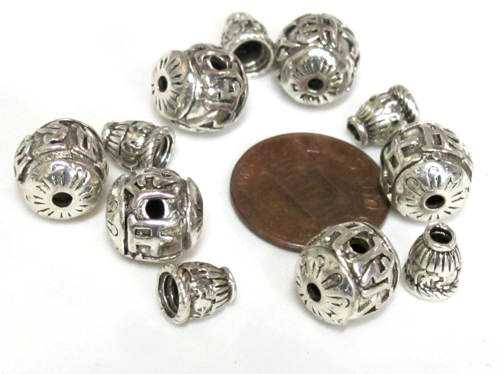 3 Guru beads - Tibetan silver 3 hole Om mantra 10-11 mm size Guru Bead with Om mantra column bead - GB069s
