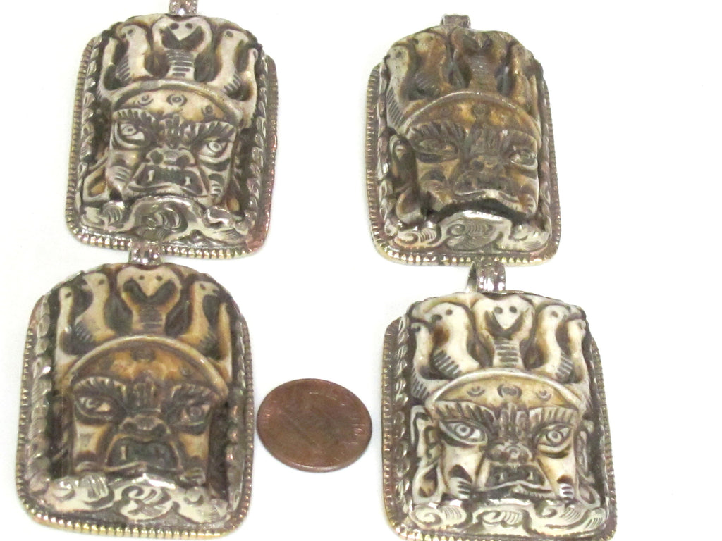 1 Pendant - Ethnic nepal recycled cattle bone pendant Large size carved ethnic Tibetan Nepal Mahakala protector bone pendant -- PB119