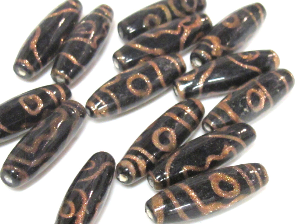 10 Beads - Tibetan dzi design glass beads from Nepal - AB070A
