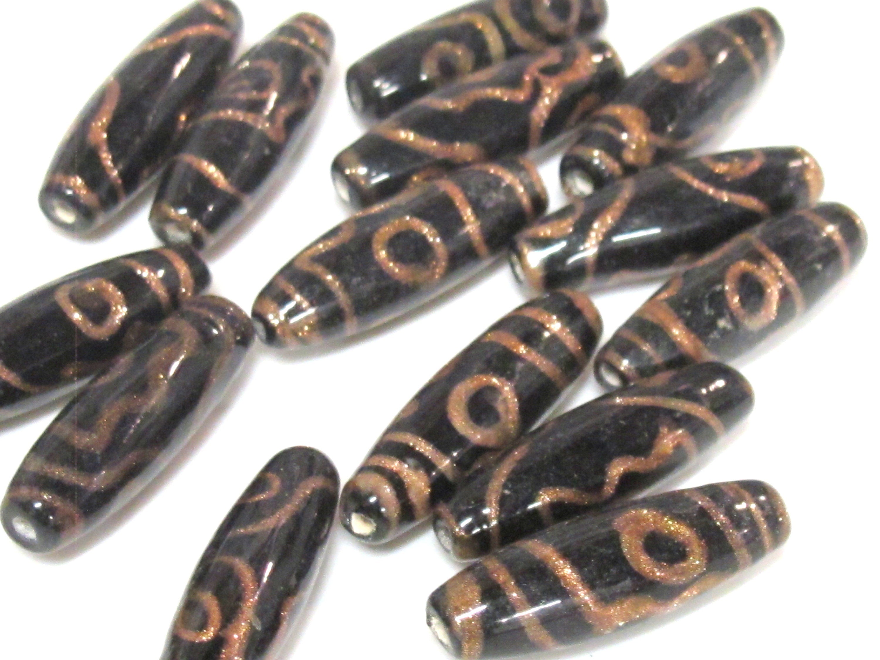 10 Beads - Tibetan dzi design glass beads from Nepal - AB070A