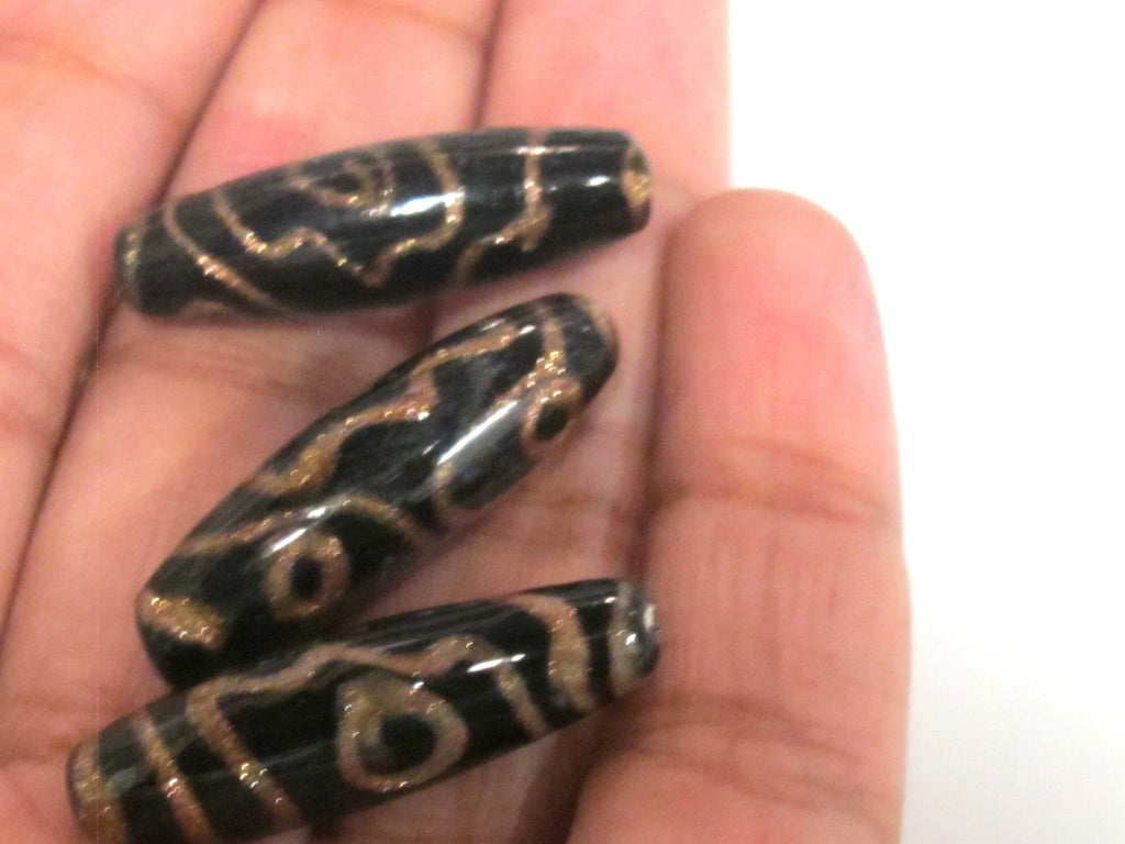 10 Beads - Tibetan dzi design glass beads from Nepal - AB070A
