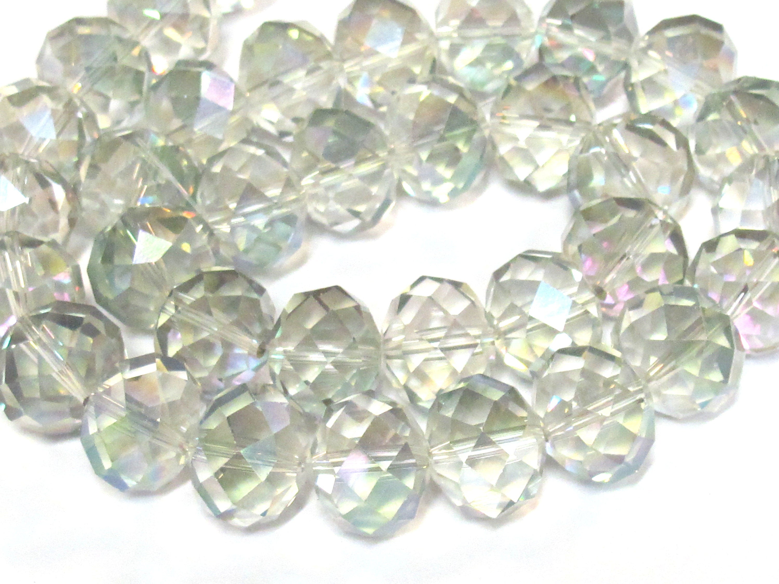4 beads - Beautiful Large 15-16 mm size Faceted rondelle shape clear shiny color AB crystal glass beads - AB053K