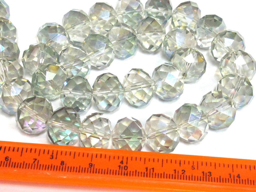 4 beads - Beautiful Large 15-16 mm size Faceted rondelle shape clear shiny color AB crystal glass beads - AB053K