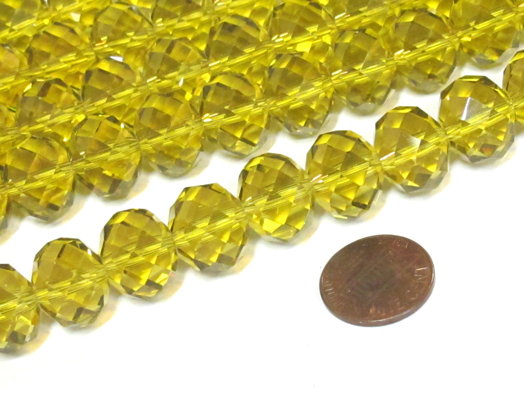 5 beads - Beautiful Large 15 mm size Faceted rondelle shape honey yellow shiny color AB crystal glass beads - AB033K