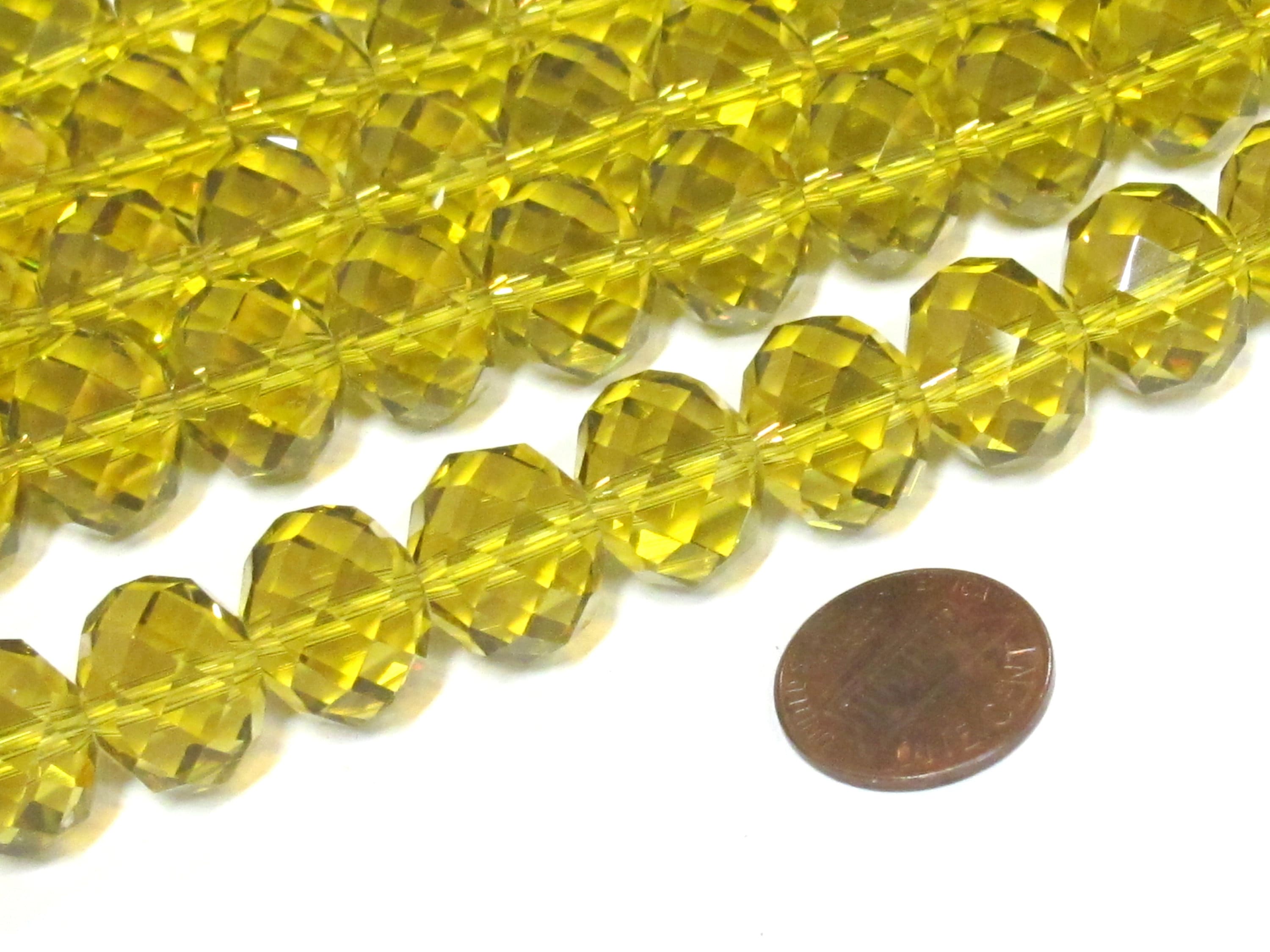 5 beads - Beautiful Large 15 mm size Faceted rondelle shape honey yellow shiny color AB crystal glass beads - AB033K