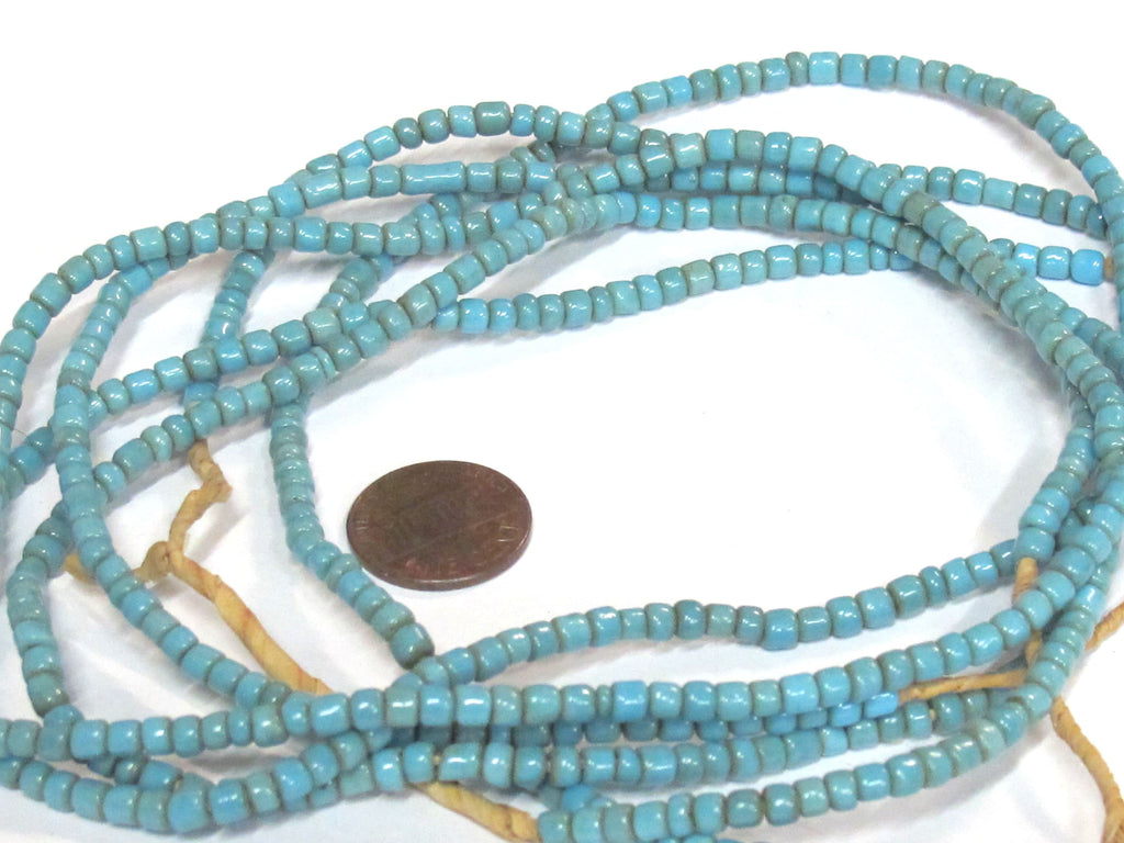 1 full strand - 24 inches long - Ghana blue color african glass beads - 150 plus beads - AB004