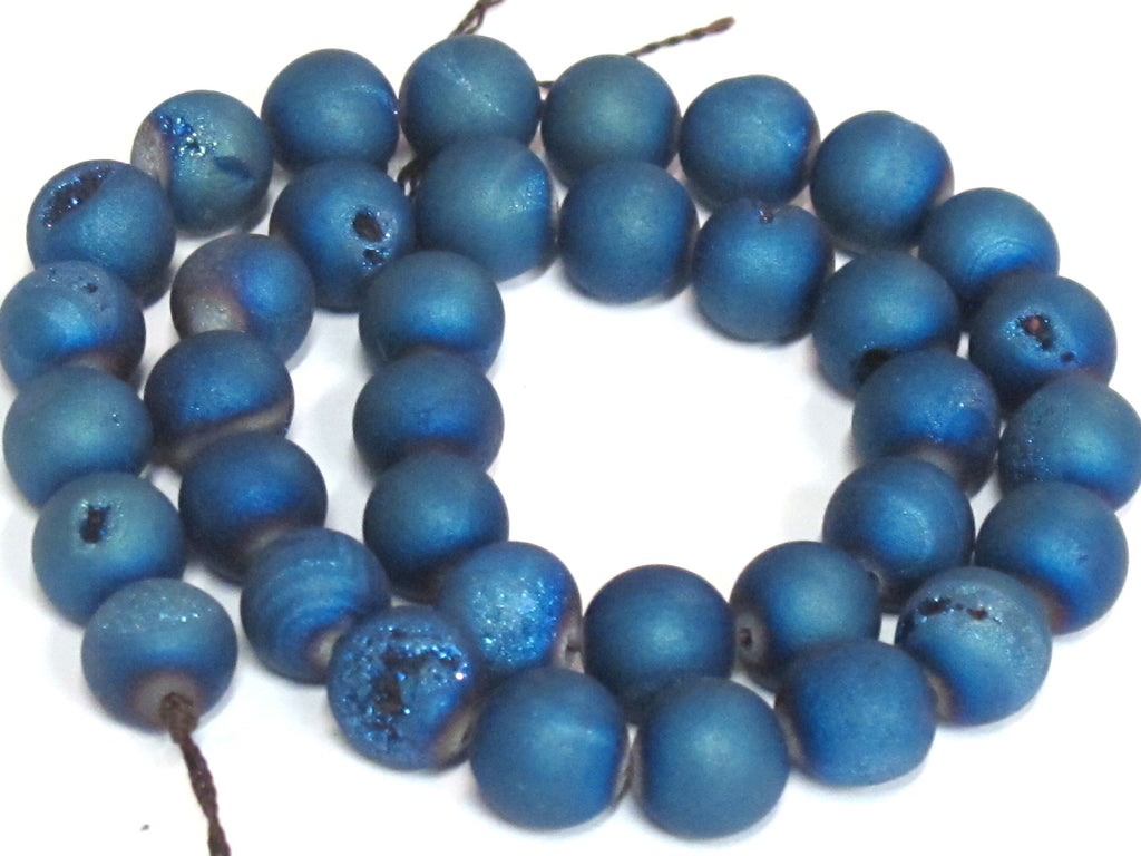 1 strand - 35 beads - 10 mm size - Beautiful Metallic blue color druzy agate beads - GM344K