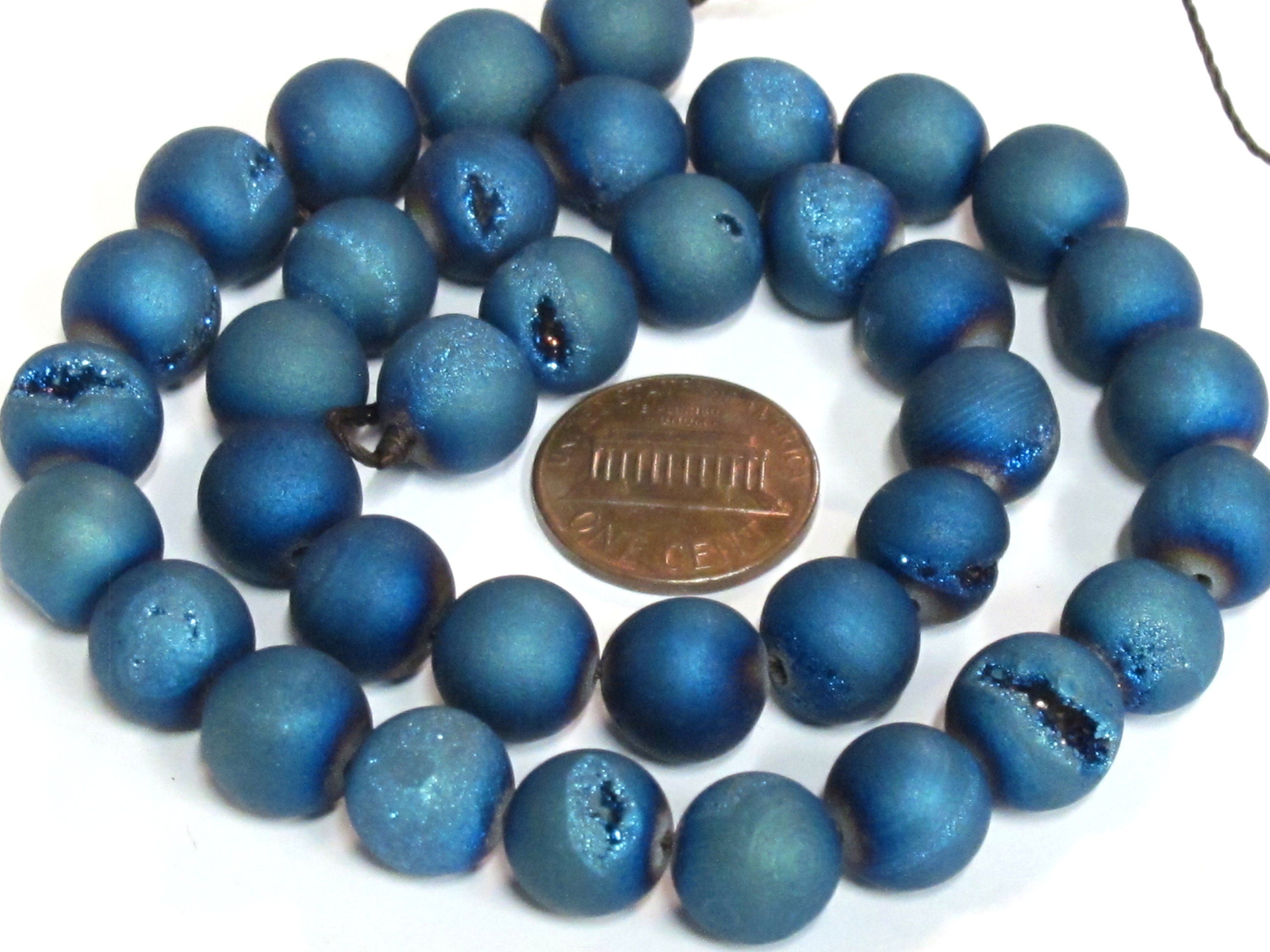 1 strand - 35 beads - 10 mm size - Beautiful Metallic blue color druzy agate beads - GM344K