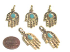 1 Pendant - Small size Tibetan Buddha hand brass pendant with turquoise inlay - PM297C